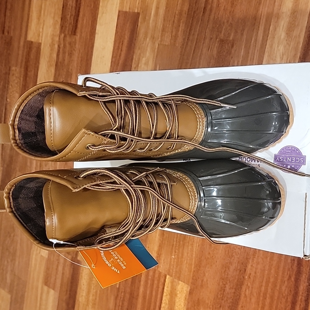 The Original Duck Boot by Sporto Ariel Lace Up Duck Rain Boots 6.5 M Tan/Brown